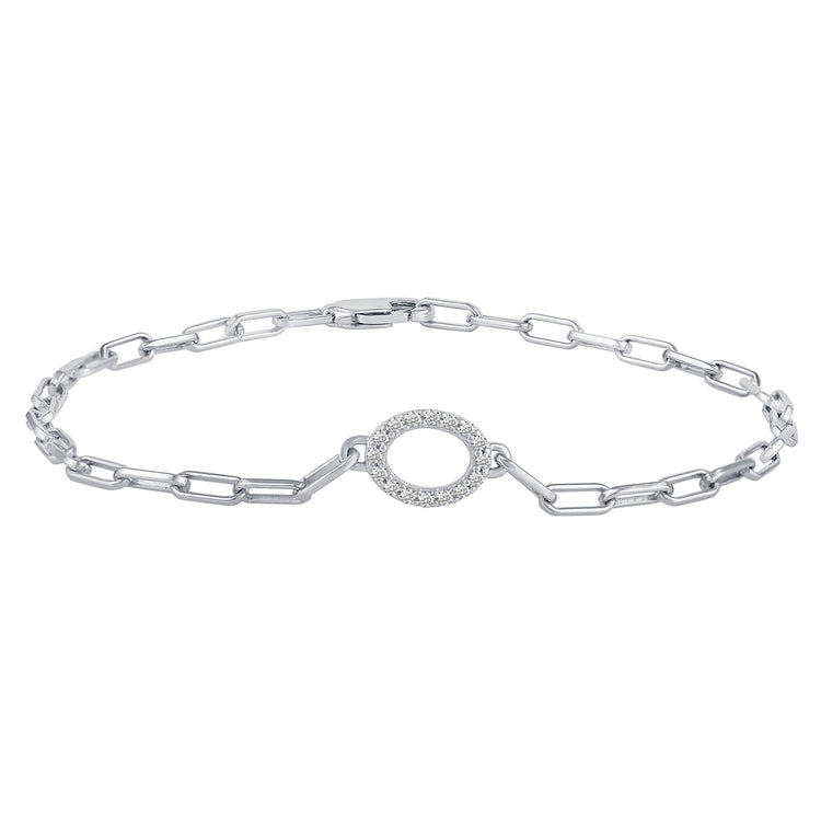 1/5 - 1/6 Cttw Natural Diamond Pave Link Chain 7" Bracelet in 925 Sterling Silver heart oval hexagon triangle rectangle