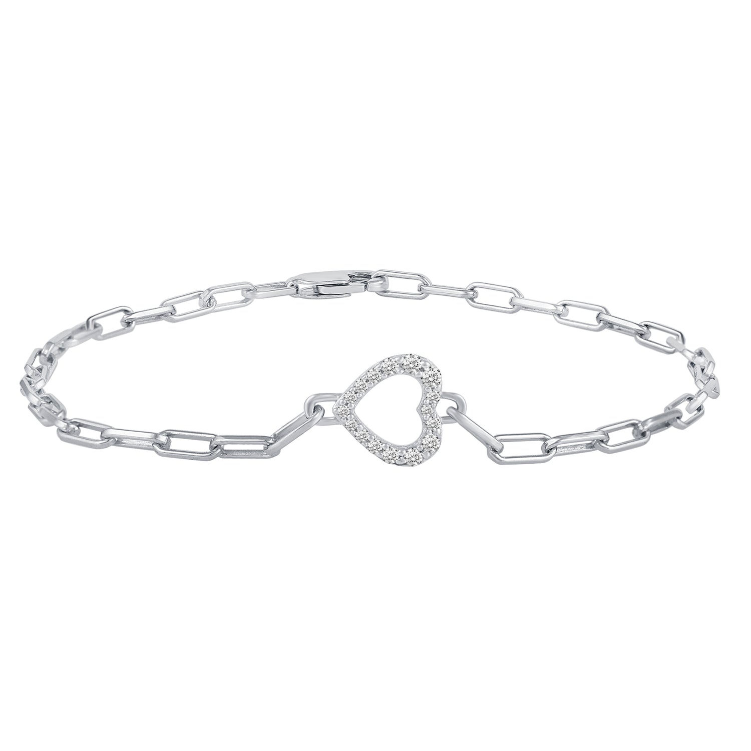 1/5 - 1/6 Cttw Natural Diamond Pave Link Chain 7" Bracelet in 925 Sterling Silver heart oval hexagon triangle rectangle