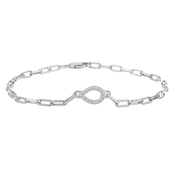1/6 Cttw Natural Diamond Pave Teardrop Link Chain 7" Bracelet in 925 Sterling Silver