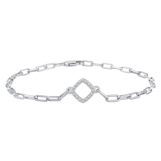 1/6 Cttw Natural Diamond Pave Square Link Chain 7" Bracelet in 925 Sterling Silver