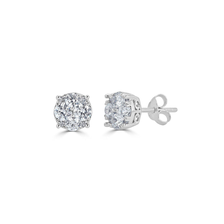1/4 - 1 Cttw Round Grand Cluster Diamond Stud Earrings in Sterling Silver - Fifth and Fine