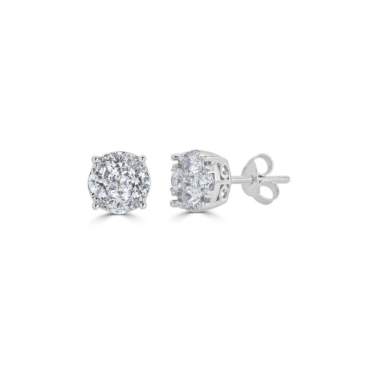 1/4 - 1 Cttw Round Grand Cluster Diamond Stud Earrings in Sterling Silver - Fifth and Fine