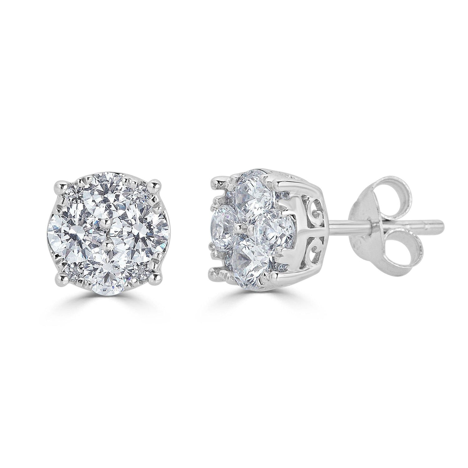 14k white gold 3/4ct round stud diamond earrings