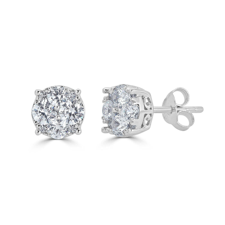 1/4 - 1 Cttw Round Grand Cluster Diamond Stud Earrings in Sterling Silver - Fifth and Fine