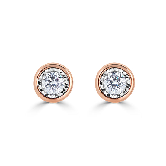 Fifth and Fine 1/4 Cttw 14K Gold Bezel Set Round Natural Diamond Stud Earrings Rose Gold