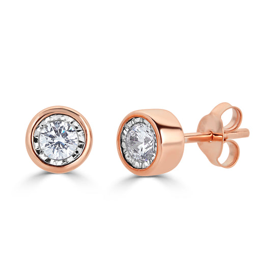 Fifth and Fine 1/4 Cttw 14K Gold Bezel Set Round Natural Diamond Stud Earrings Rose Gold