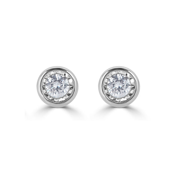Fifth and Fine 1/4 Cttw 14K Gold Bezel Set Round Natural Diamond Stud Earrings White Gold