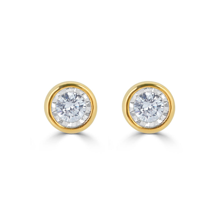 1/4 Cttw 14K Gold Bezel Set Round Natural Diamond Stud Earrings