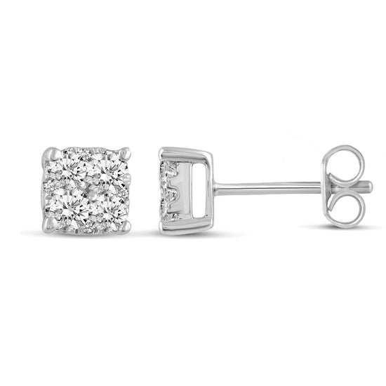 1/4 - 1 1/2 Cttw Cushion Diamond Stud Earrings set in 925 Sterling Silver - Fifth and Fine