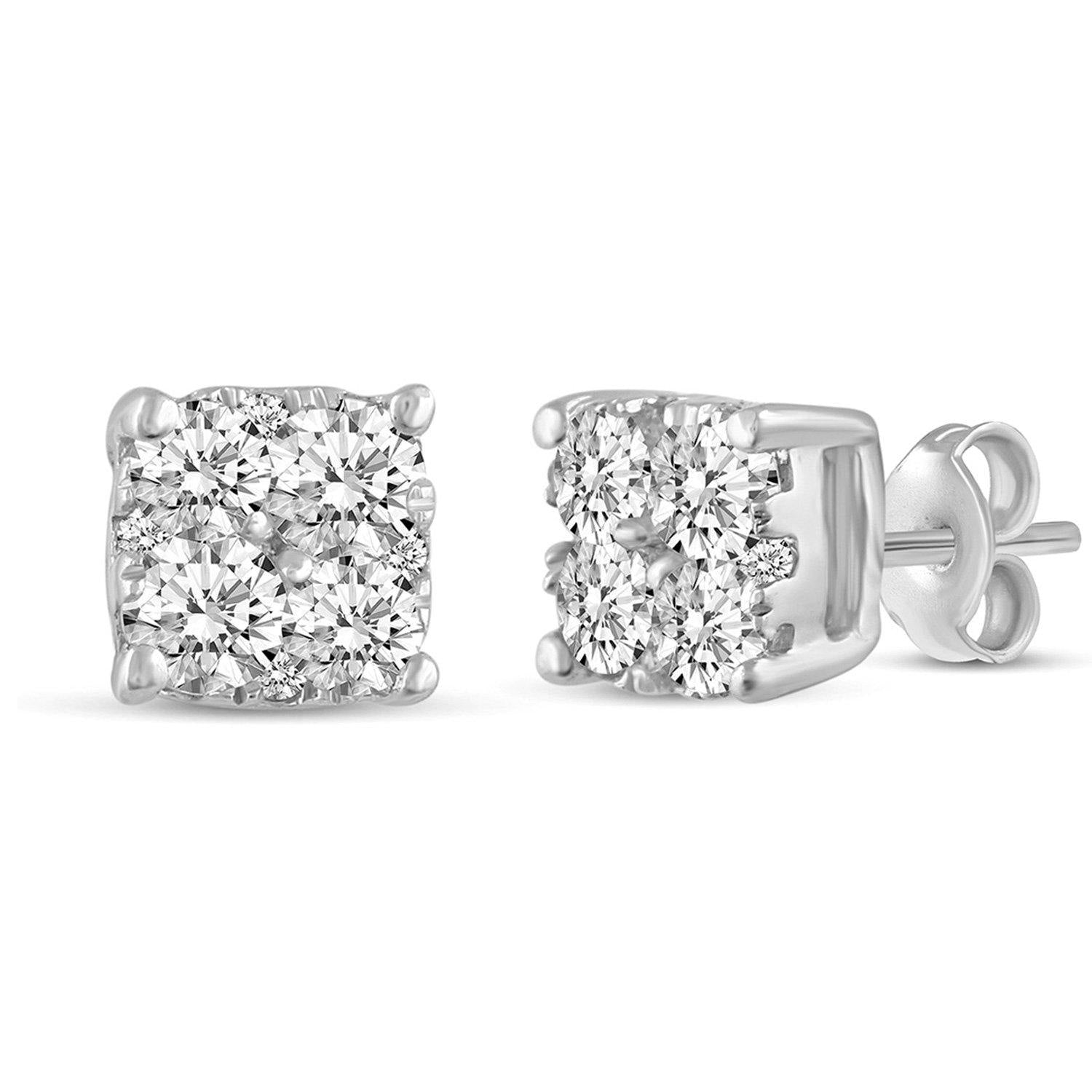 1/4 - 1 1/2 Cttw Cushion Diamond Stud Earrings set in 925 Sterling Silver - Fifth and Fine