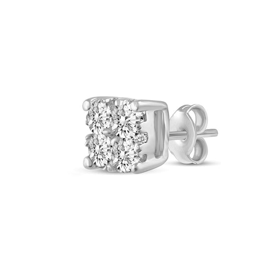 single Cushion Diamond Stud Earrings set in 925 Sterling Silver