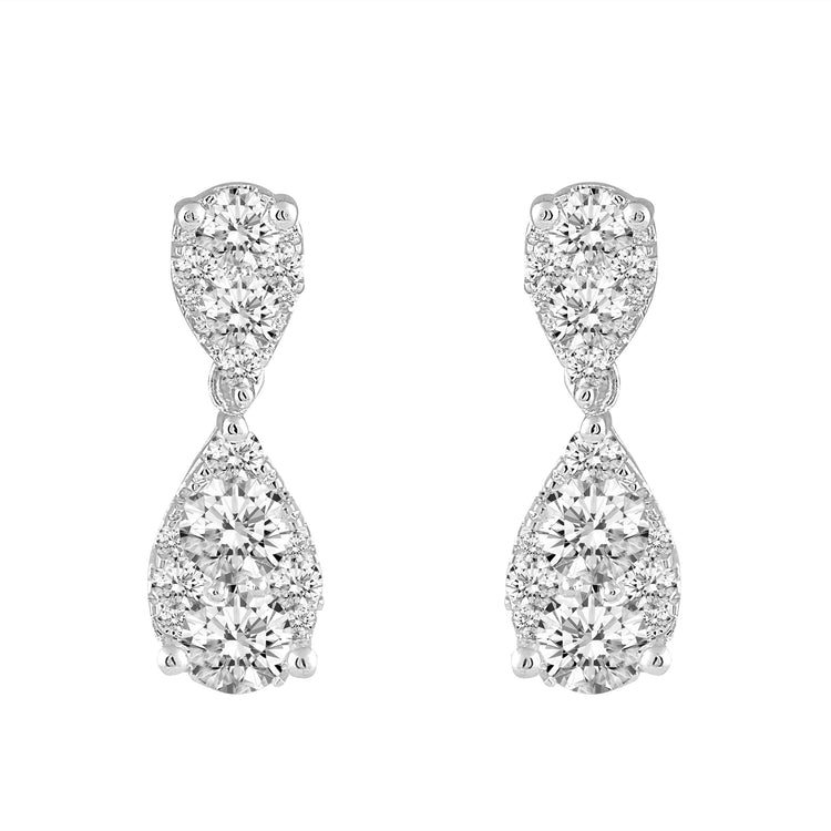 1 1/2 Cttw (I1-I2 Clarity) Diamond Duo Drop Cluster Earrings in 14K White Gold pear teardrop