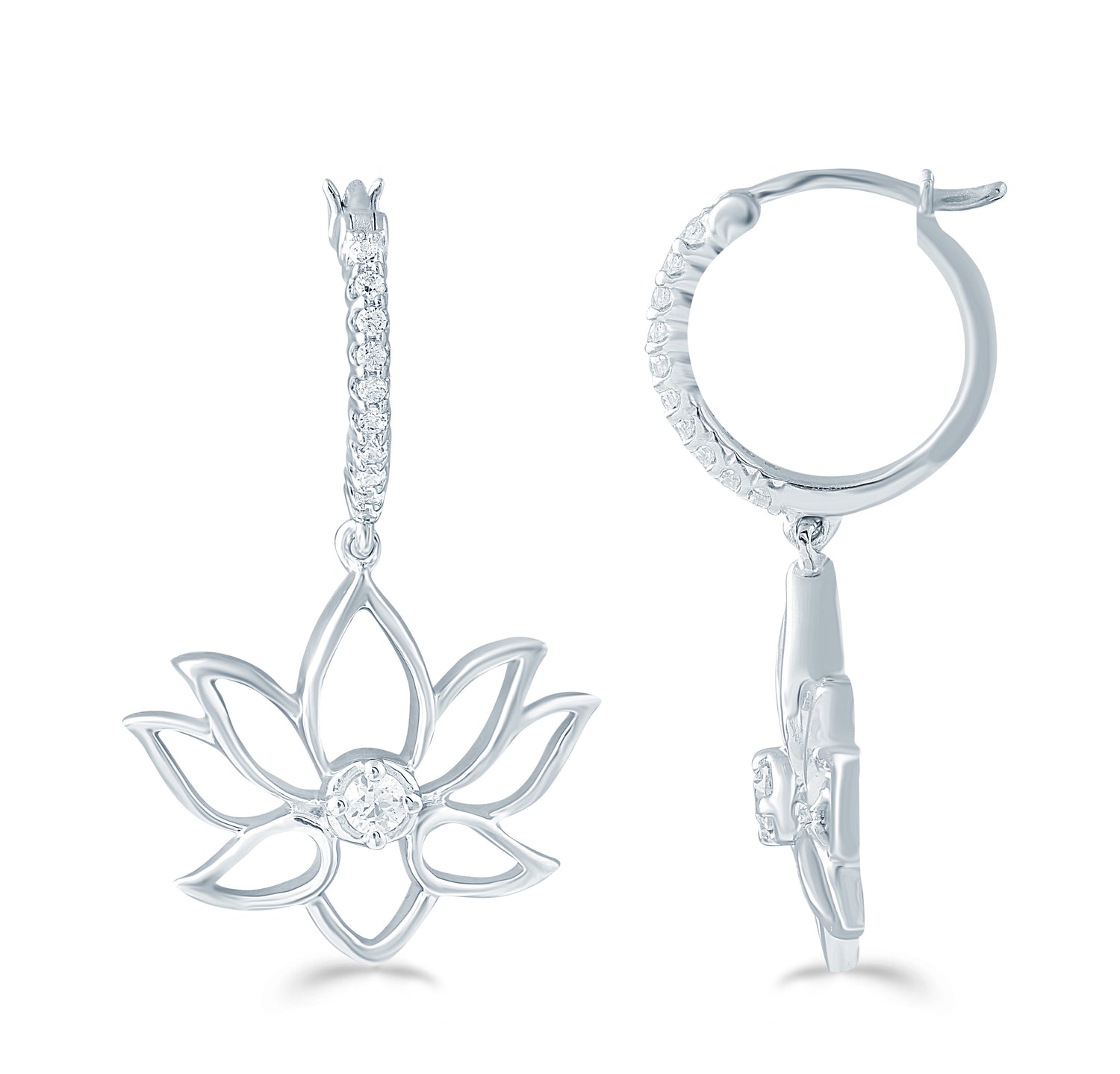 Set of 2 : 3/10 CT TW Diamond Lotus Flower Pendant & Earrings in Sterling Silver
