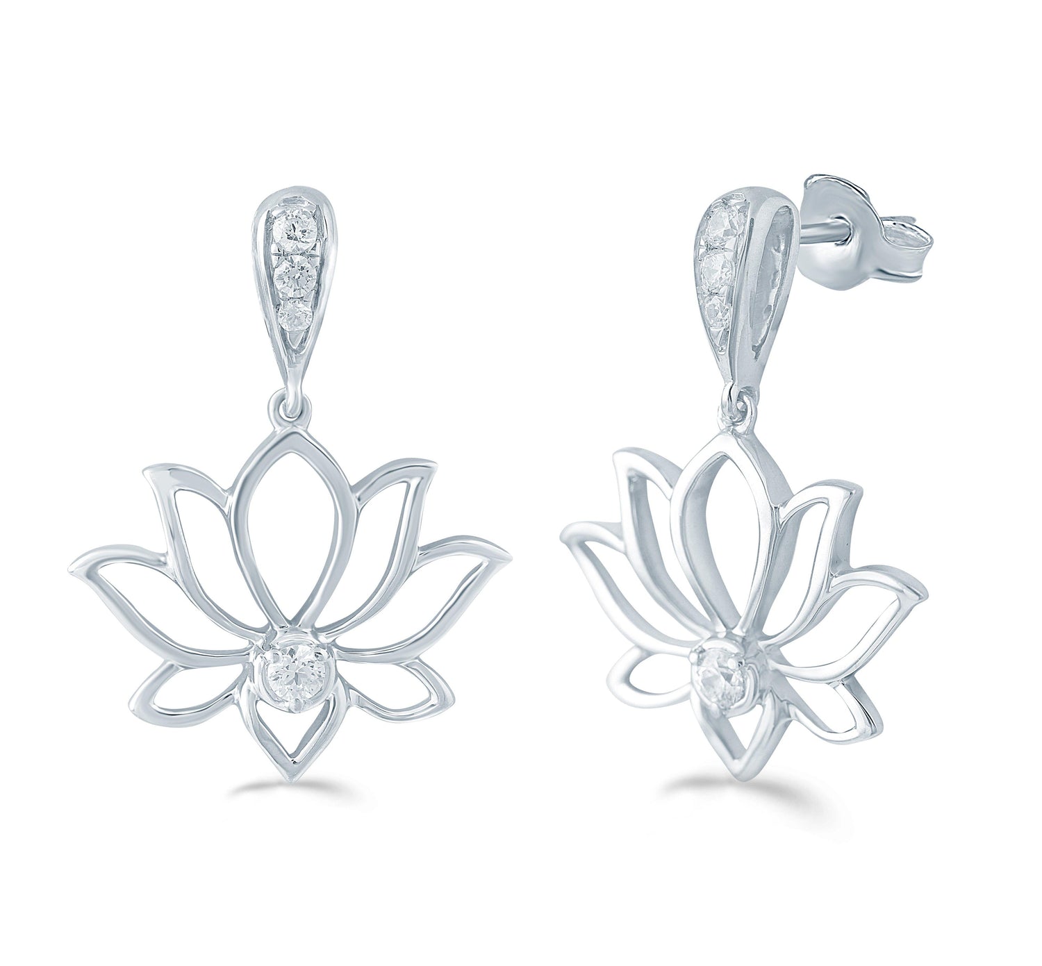 1/5ct tw Diamond Lotus Dangling Fashion Earring in Sterling Silver - Fifth and Fine