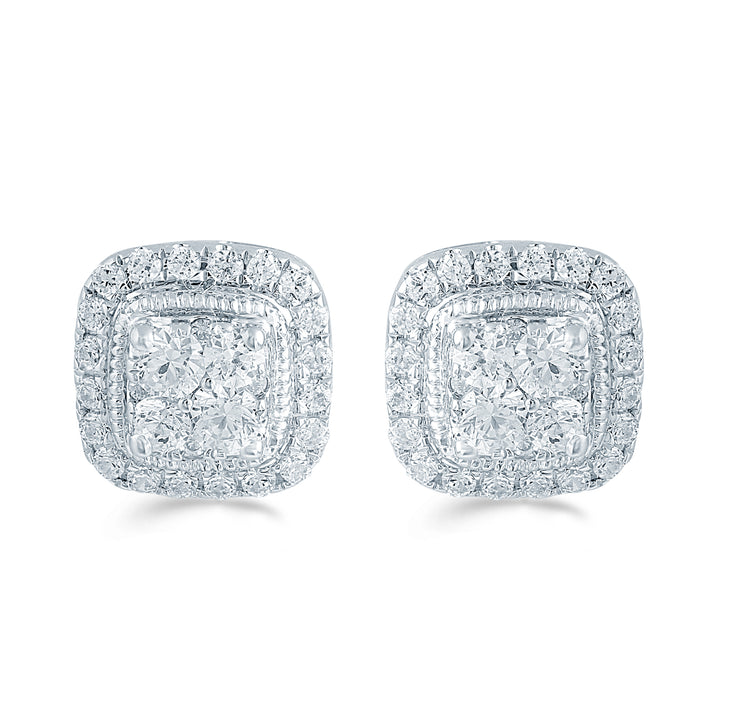 1/2Ct Diamond Stud Earrings Set in 925 Sterling Silver Womens Cushion Halo