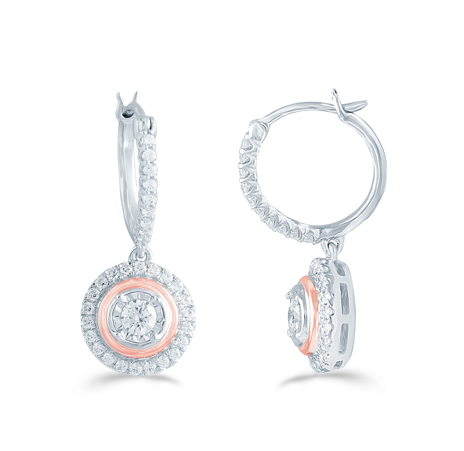 Set of 2 3/4CT TW Diamond Round Halo Fashion Pendant & Earrings in Sterling Silver & 10K Rose gold