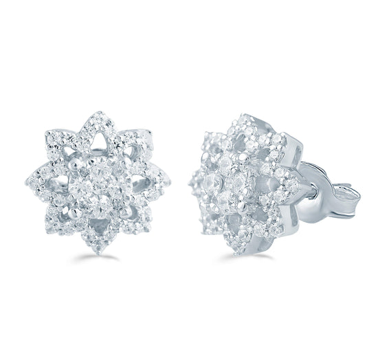 1/2Ct TW Diamond Floral Cluster Studs in Sterling Silver - Fifth and Fine