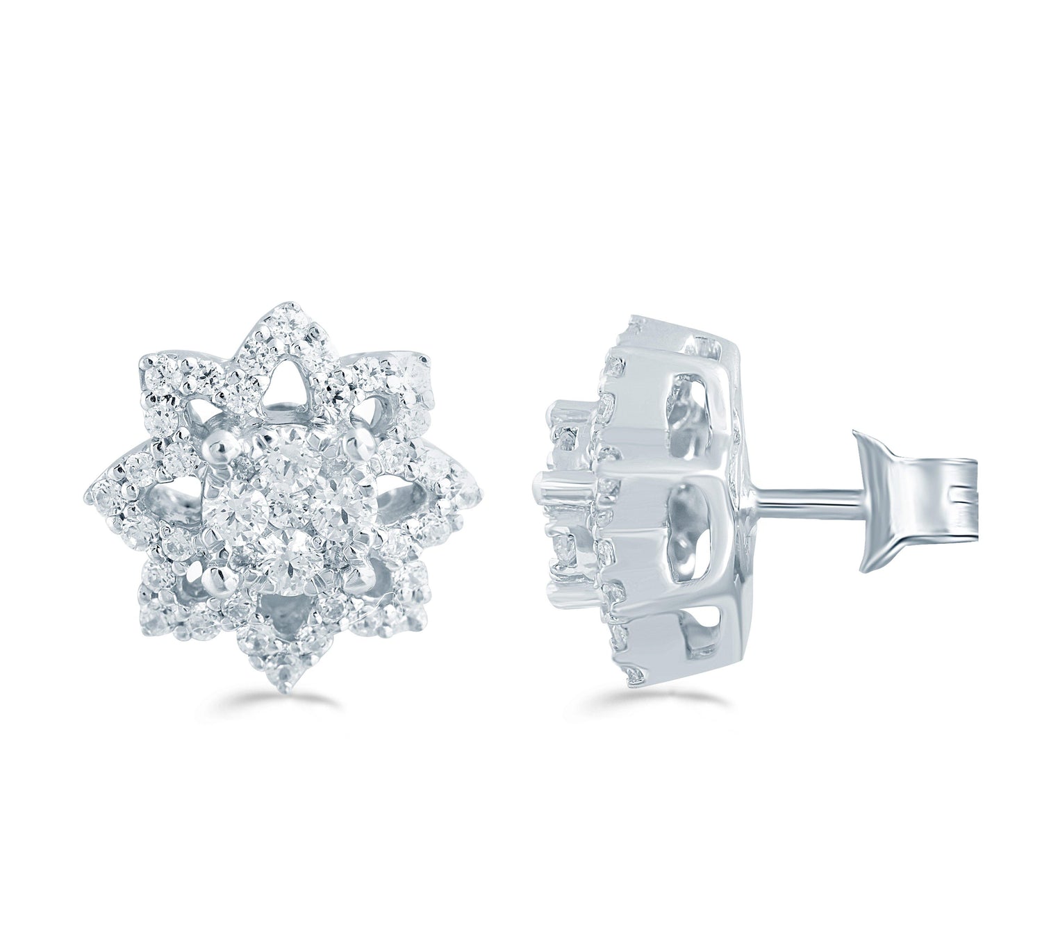 1/2Ct TW Diamond Floral Cluster Studs in Sterling Silver - Fifth and Fine