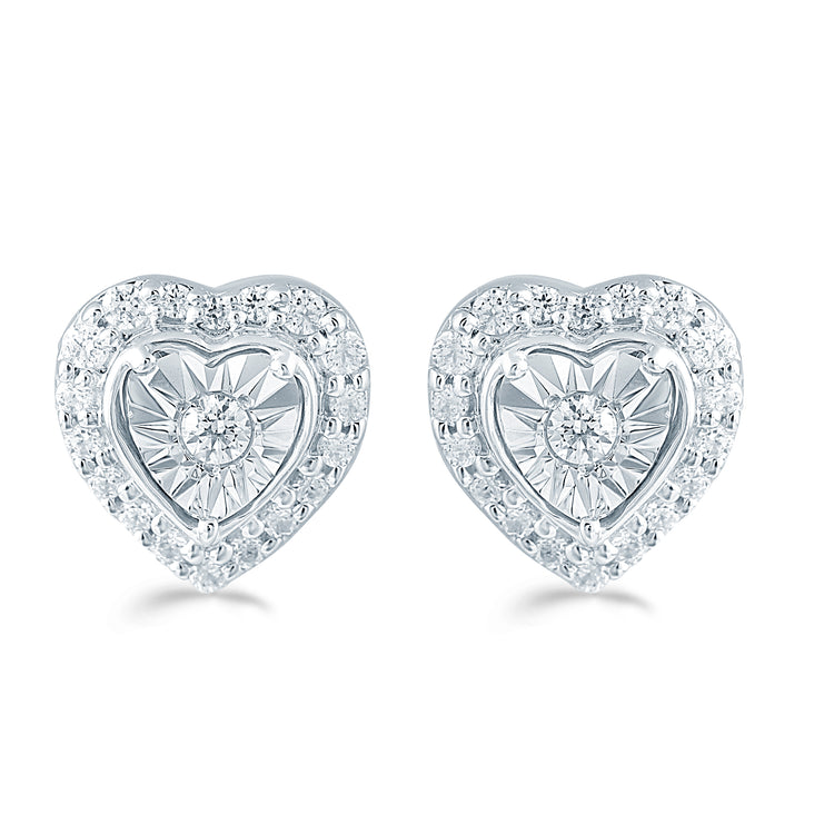 Set of 2 : 3/8CT TW Diamond Heart Shaped Pendant & Earrings in Sterling Silver