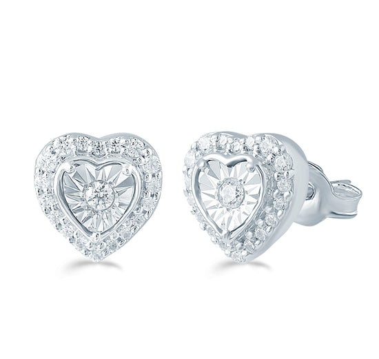1/4Ct TW Diamond Heart Fashion Stud Earring in Sterling Silver - Fifth and Fine