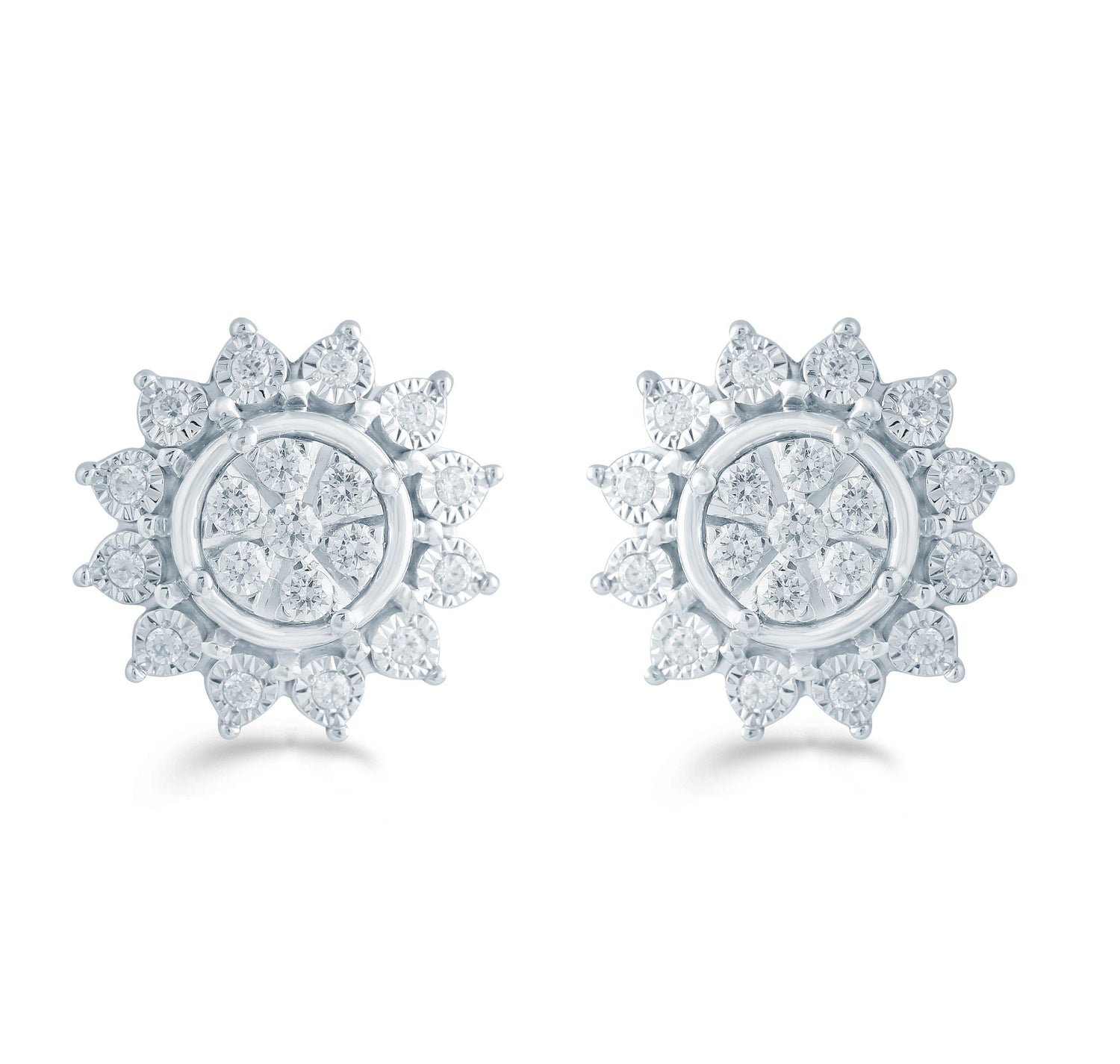 1/3CT TW Diamond Floral Cluster Studs in Sterling Silver - Fifth and Fine