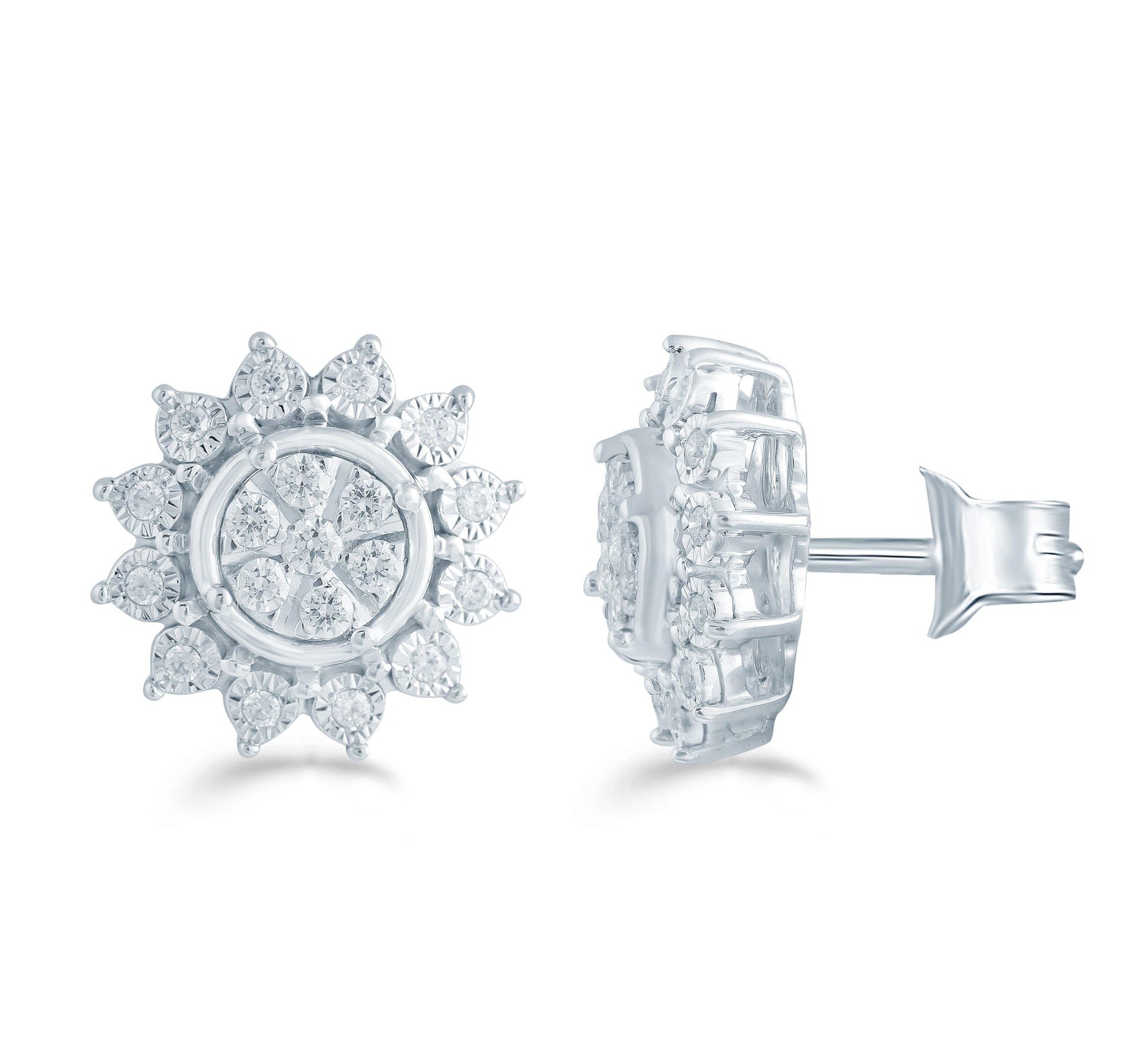 1/3CT TW Diamond Floral Cluster Studs in Sterling Silver - Fifth and Fine
