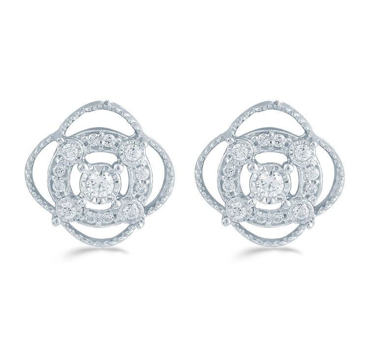 1/5Ct TW Diamond Quatrefoil Cluster Fashion Stud Earring in Sterling Silver - Fifth and Fine