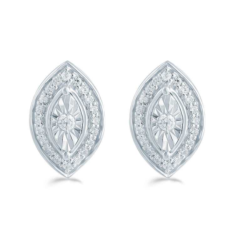 1/5Ct TW Diamond Marquise Cluster Studs in Sterling Silver - Fifth and Fine