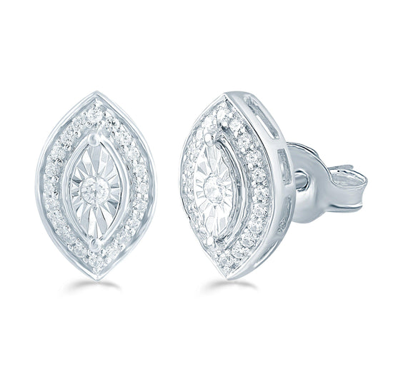 1/5Ct TW Diamond Marquise Cluster Studs in Sterling Silver - Fifth and Fine