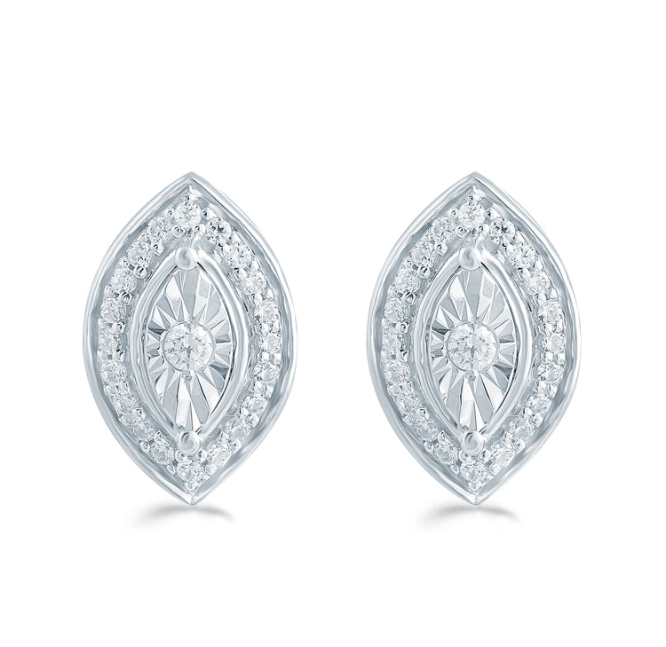 Set of 2 : 3/10CT TW Diamond Marquise Shaped Pendant & Earrings in Sterling Silver