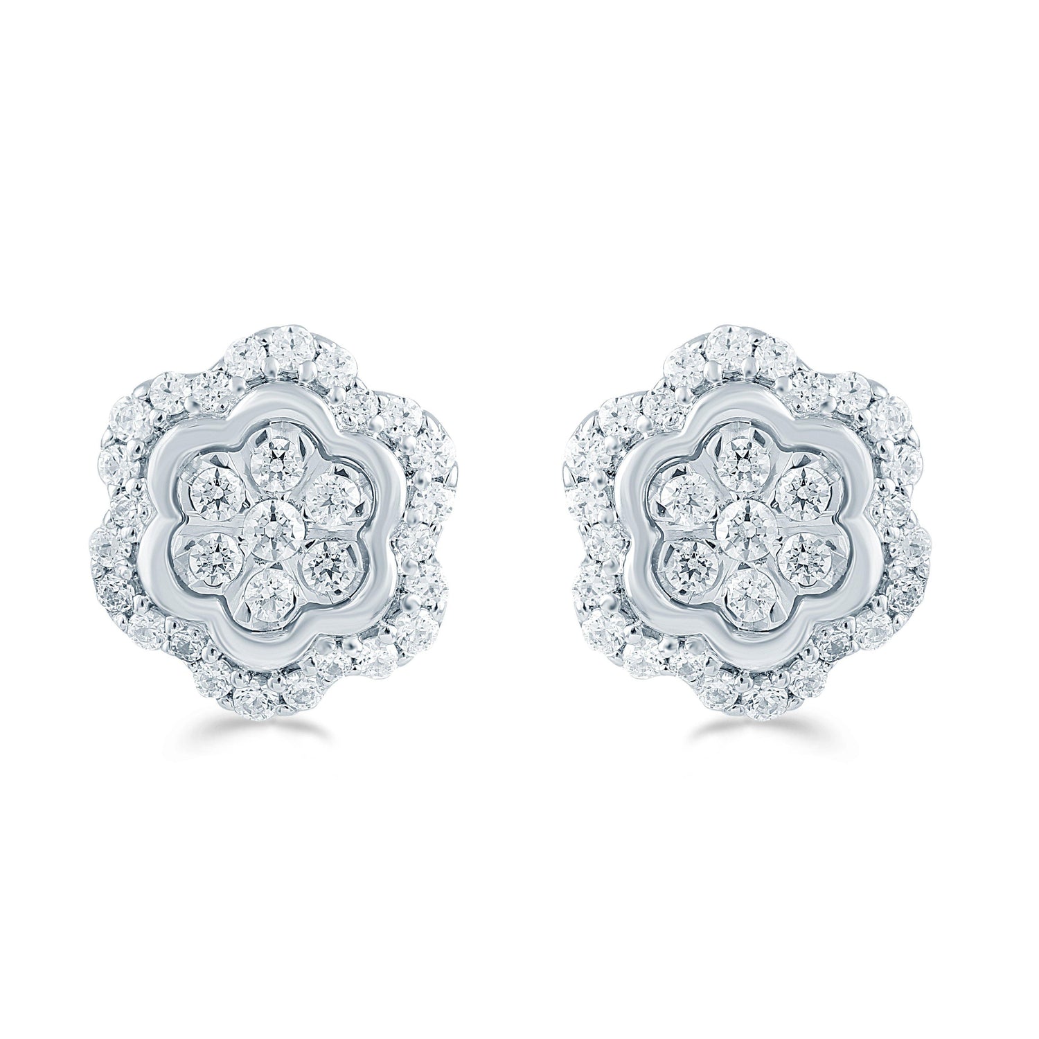 Diamond Floral flower Cluster Stud Earring in Sterling Silver popular musthave