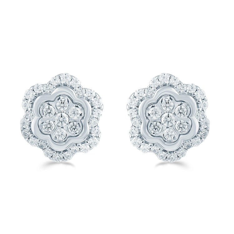 Diamond Floral flower Cluster Stud Earring in Sterling Silver popular musthave