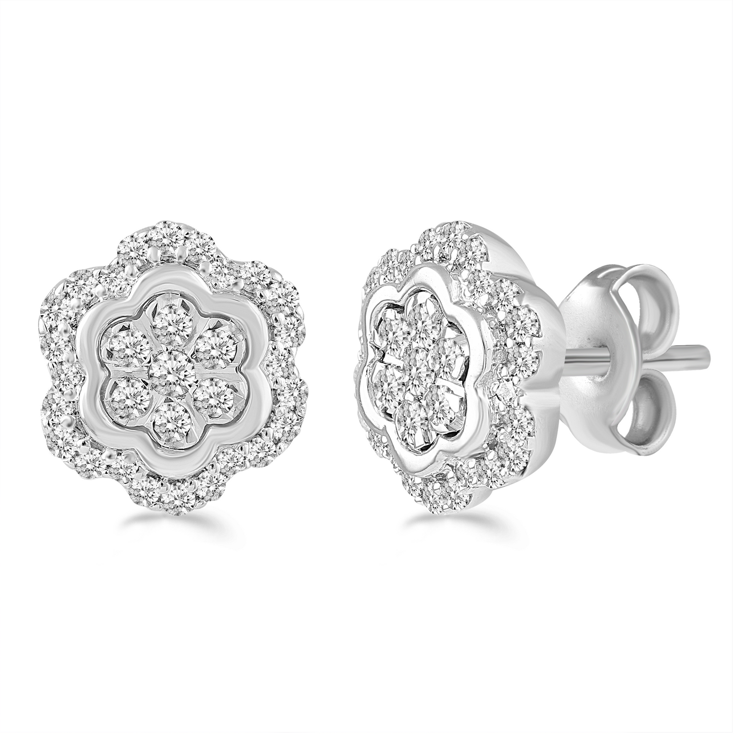 1/2CTTW Diamond Floral Cluster Stud Earring in Sterling Silver