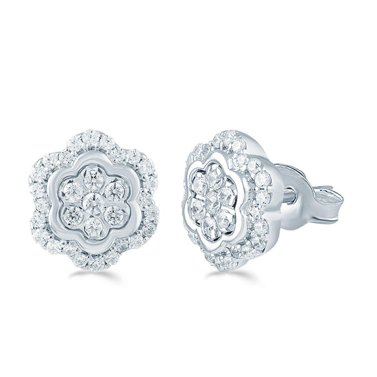 Diamond Floral flower Cluster Stud Earring in Sterling Silver popular musthave