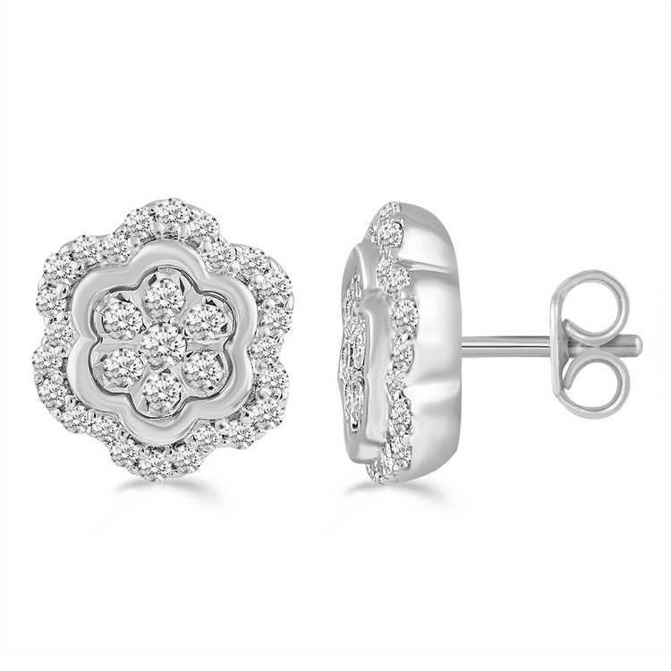 1/2CTTW Diamond Floral Cluster Stud Earring in Sterling Silver