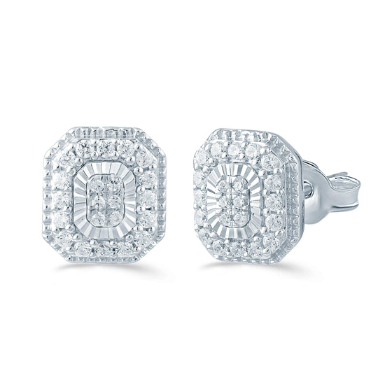 1/3Ct TW Diamond Emerald Cluster Fashion Stud Earring in Sterling Silver - Fifth and Fine