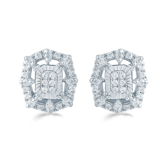 1/4Ct TW Diamond Emerald Cluster Fashion Stud Earring in Sterling Silver - Fifth and Fine