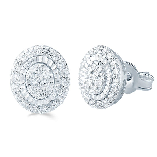 1/3Ct TW Diamond Oval Cluster Fashion Stud Earring in Sterling Silver - Fifth and Fine