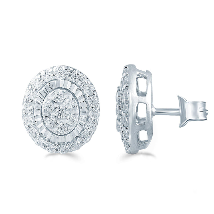 1/3Ct TW Diamond Oval Cluster Fashion Stud Earring in Sterling Silver - Fifth and Fine