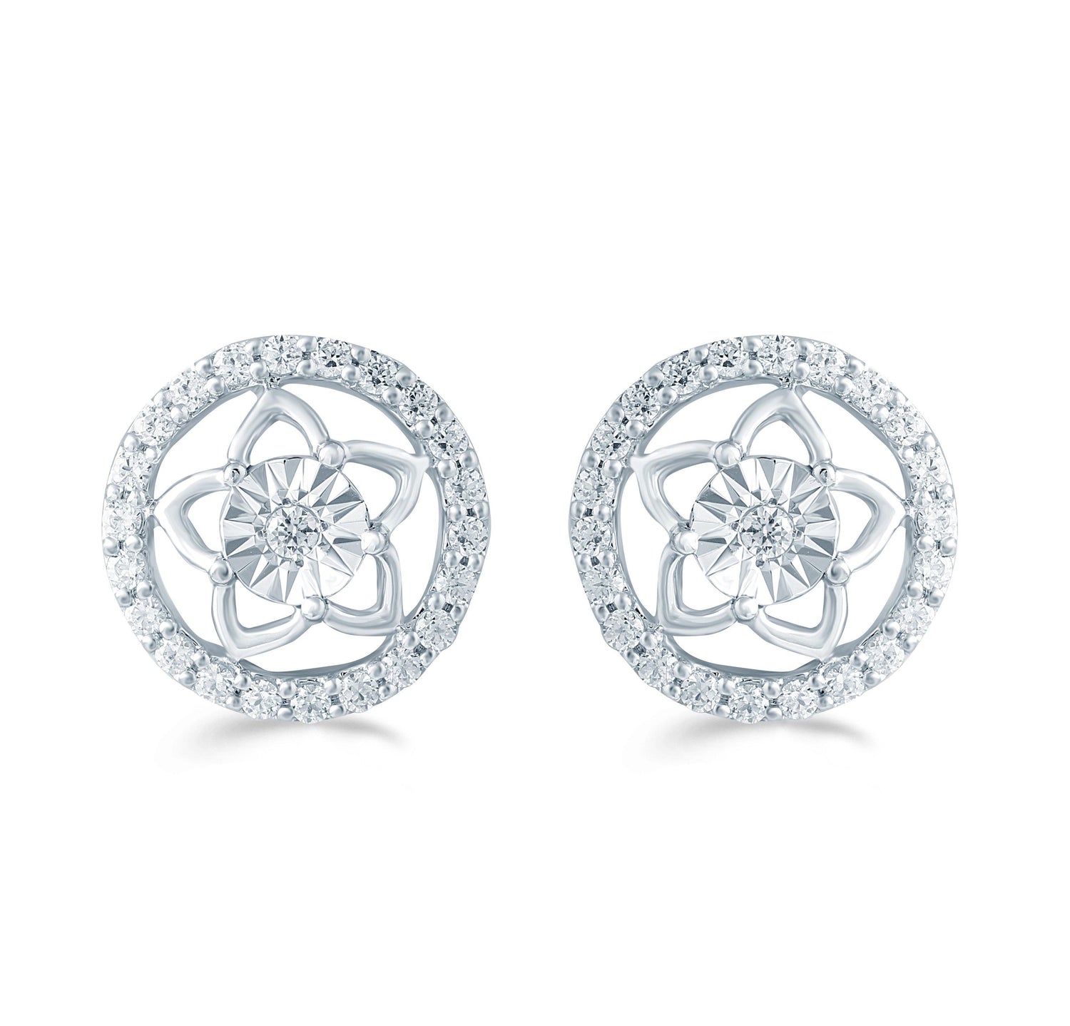 1/3CTTW Diamond Floral Cluster Fashion Stud Earring in Sterling Silver - Fifth and Fine