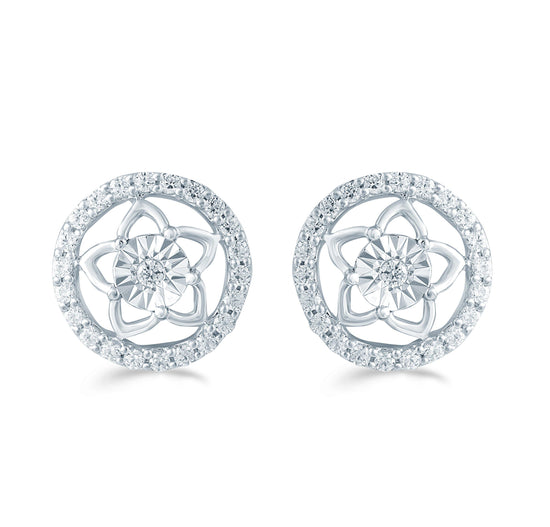 1/3CTTW Diamond Floral Cluster Fashion Stud Earring in Sterling Silver - Fifth and Fine