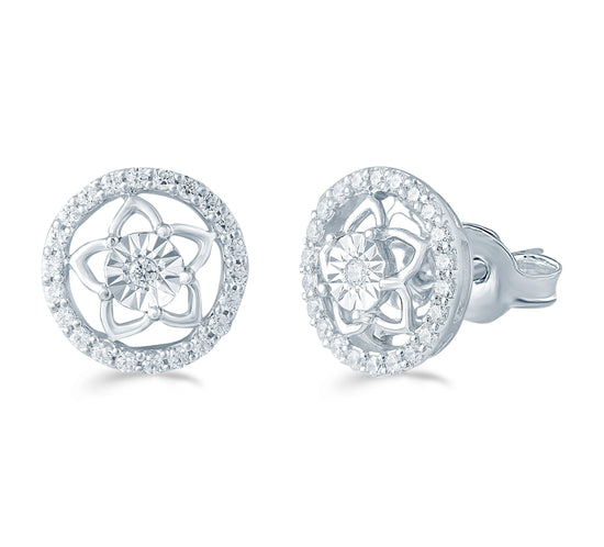 1/3CTTW Diamond Floral Cluster Fashion Stud Earring in Sterling Silver - Fifth and Fine