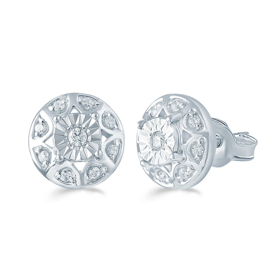 1/5Ct TW Diamond Round Cluster Fashion Stud Earring in Sterling Silver - Fifth and Fine
