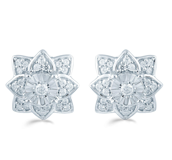 1/3Ct TW Diamond Floral Cluster Fashion Stud Earring in Sterling Silver - Fifth and Fine