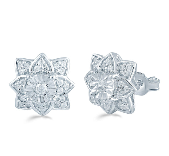 1/3Ct TW Diamond Floral Cluster Fashion Stud Earring in Sterling Silver - Fifth and Fine