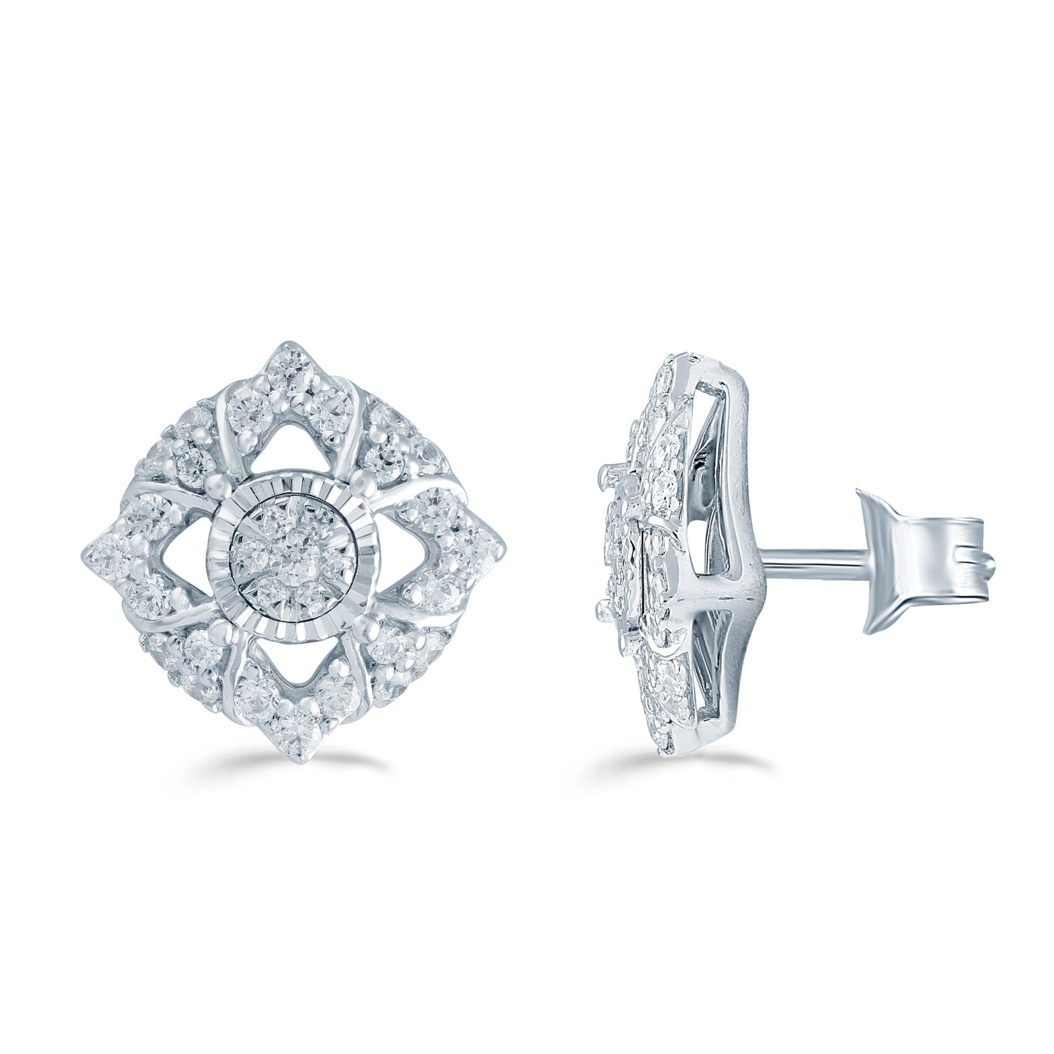 1/2Ct TW Diamond Square Cluster Fashion Stud Earring in Sterling Silver - Fifth and Fine
