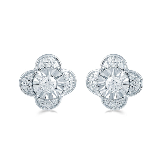 3/8Ct TW Diamond Floral Cluster Fashion Stud Earring in Sterling Silver - Fifth and Fine