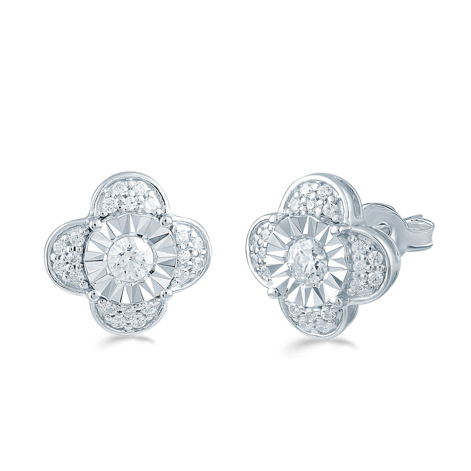 3/8Ct TW Diamond Floral Cluster Fashion Stud Earring in Sterling Silver - Fifth and Fine