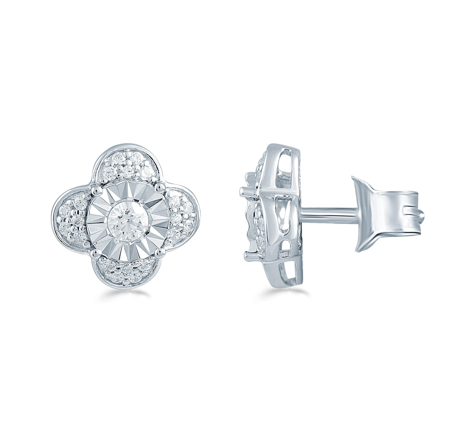 3/8Ct TW Diamond Floral Cluster Fashion Stud Earring in Sterling Silver - Fifth and Fine