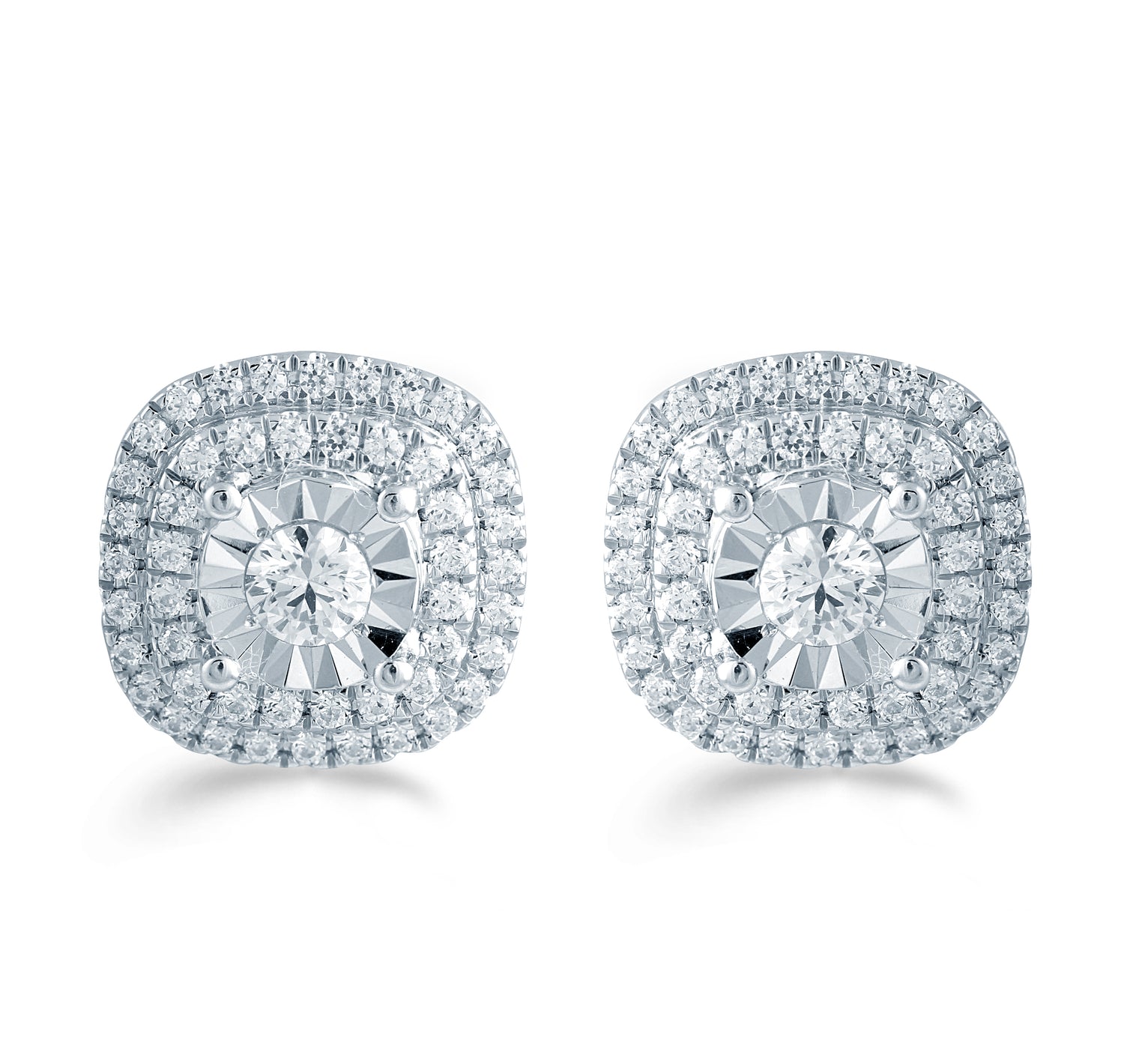 Set of 2 : 3/4CT TW Diamond Cushion Cluster Pendant & Earrings in Sterling Silver